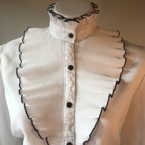 Vintage Tops - Vintage Ruffle Tuxedo Blouse, Union Label, B&W